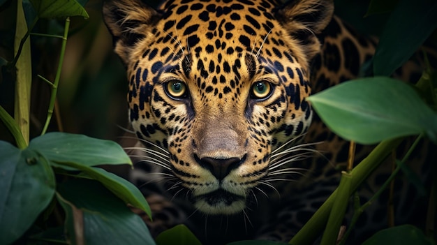 Foto gratuita el jaguar esquiva se esconde furtivamente a través de la densa maleza con los ojos fijos en la presa potencial