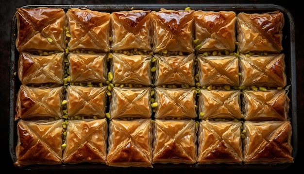 Foto gratuita jarabe de miel baklava relleno de nuez al estilo árabe generado por ia