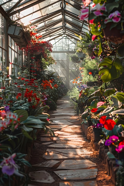 Jardín sostenible fotorrealista con plantas de cultivo casero