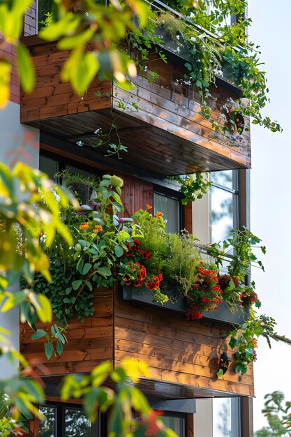 Jardín sostenible fotorrealista con plantas de cultivo casero