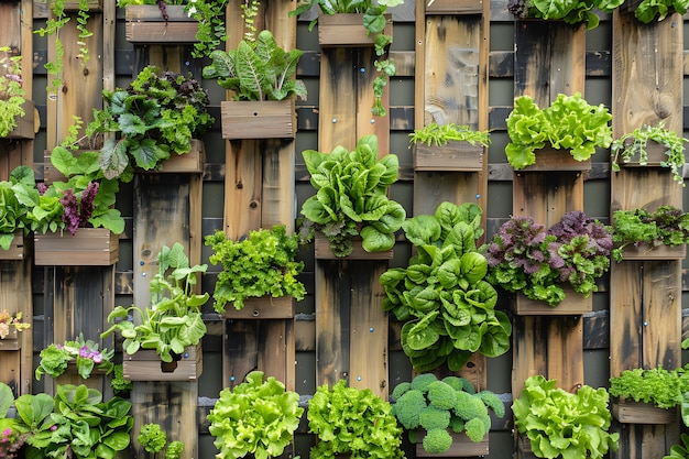 Jardín sostenible fotorrealista con plantas de cultivo casero