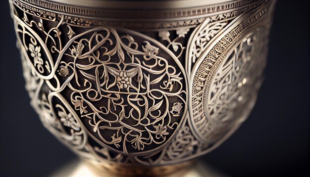 Un jarrón antiguo de metal dorado con diseños ornamentados generados por IA