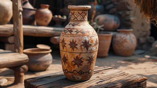 Foto gratuita un jarrón antiguo con un patrón indígena