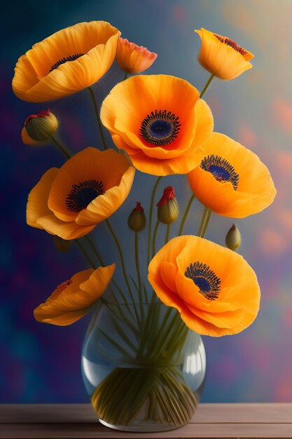 Un jarrón con flores naranjas