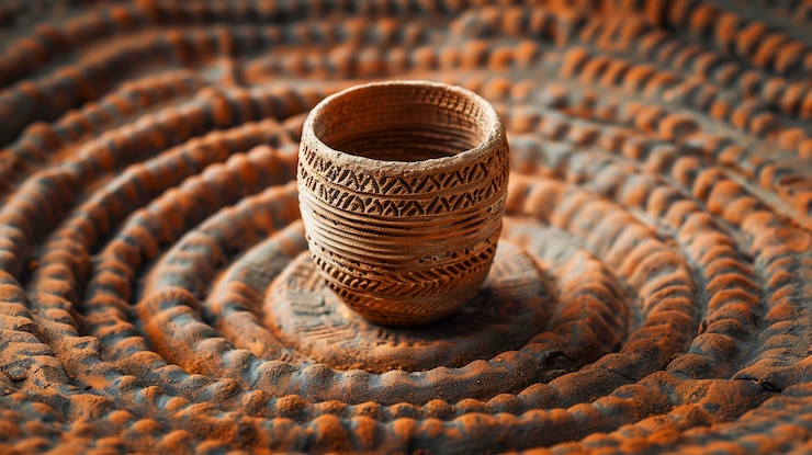 Foto gratuito un jarrón de terracota con un patrón indígena