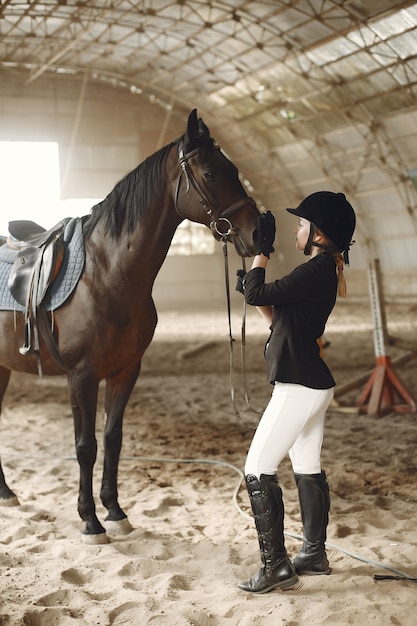 Foto gratuita el jinete entrena con el caballo