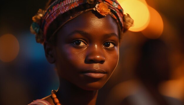 Joven africana sonriendo con confianza al aire libre generada por IA