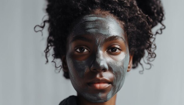 Joven afroamericana sonriendo piel fresca exfoliada generada por IA