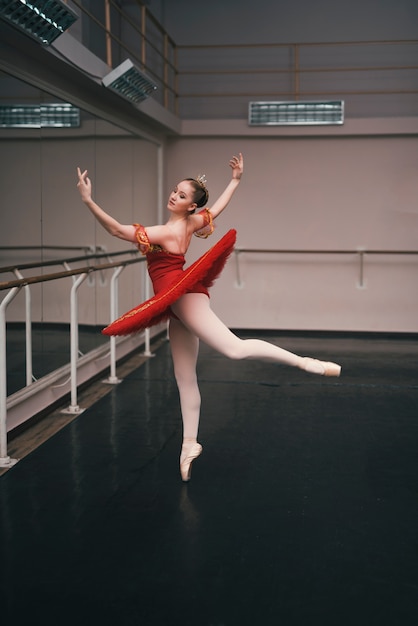 Foto gratuita joven bailarina de ballet clásico practicando en el estudio de baile