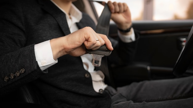 Joven conductor de uber en el interior del coche