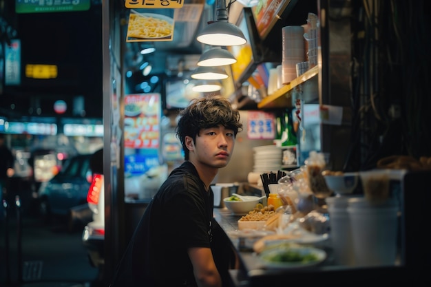 Foto gratuita joven disfrutando de la comida de la calle