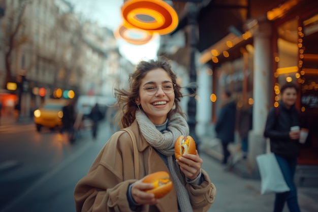 Joven disfrutando de la comida de la calle