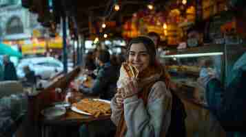 Foto gratuita joven disfrutando de una comida