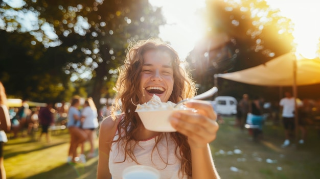 Foto gratuita joven disfrutando de una comida