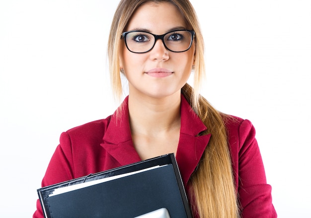 Foto gratuita joven empresaria mirando la cámara. aislado en blanco.