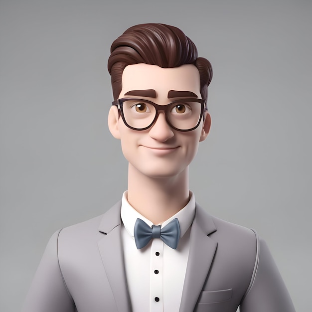 Foto gratuita joven con gafas y corbata de mariposa renderizado en 3d