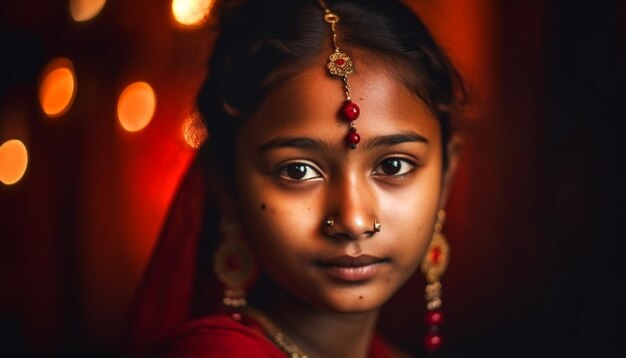 Joven india sonriendo con un sari tradicional generado por IA