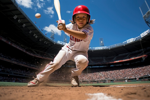 Joven jugador de béisbol con un bate en el campo