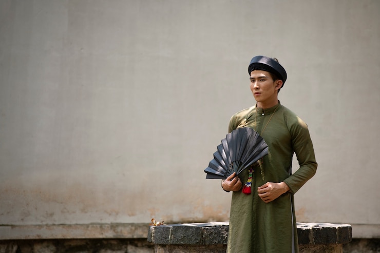 Foto gratuito joven, llevando, ao dai, disfraz