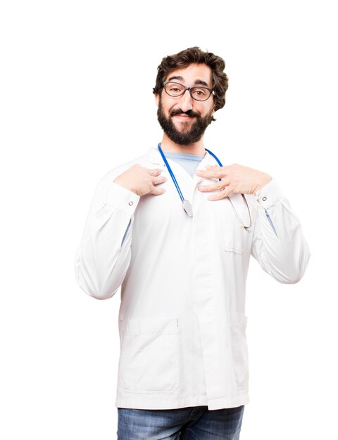 Joven médico hombre expresión orgullosa