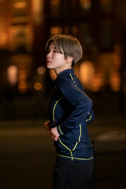 Joven preparándose para hacer deporte por la noche