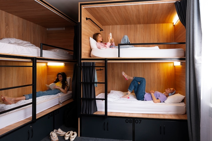 Foto gratuito jóvenes amigos en un albergue