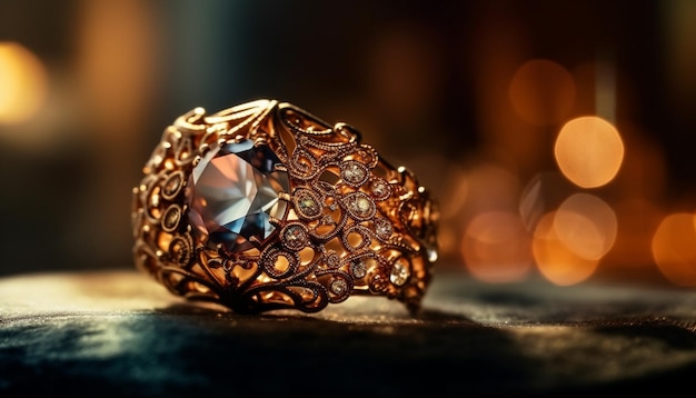 Foto gratuita joyas de oro brillante brillan en una mesa antigua generada por ia