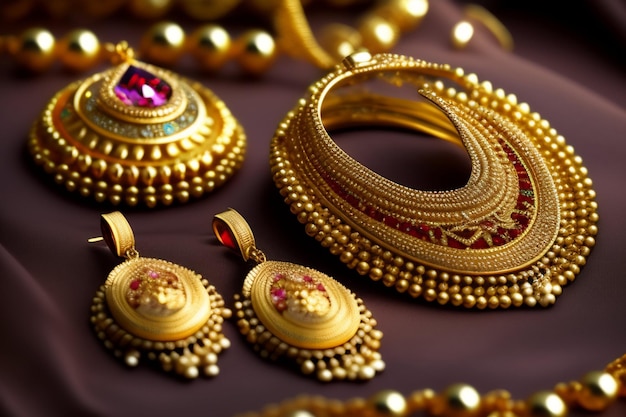 Foto gratuita joyas de oro sobre una mesa con otras joyas de oro