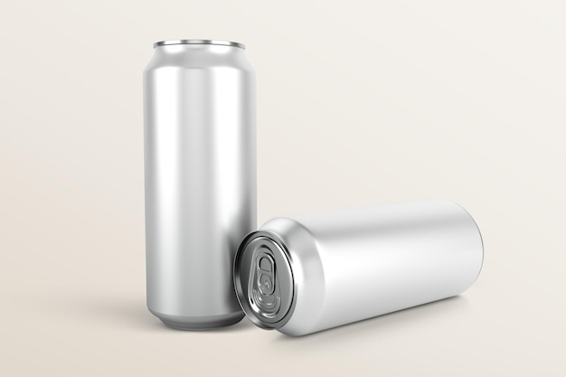 Juego de latas de bebidas, envases de aluminio en blanco