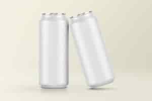 Foto gratuita juego de latas de bebidas, envases de aluminio en blanco