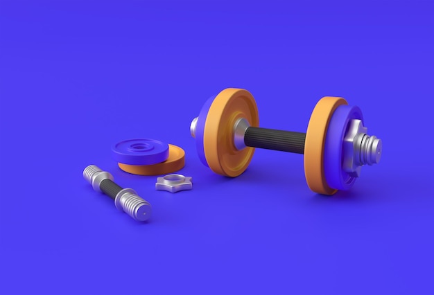 Juego de mancuernas de renderizado 3d Vista de primer plano detallada realista Elemento deportivo aislado de diseño de mancuernas de fitness