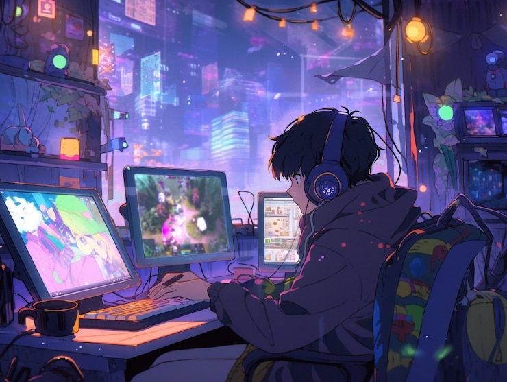 Foto gratuito juego de personajes de anime estéticos