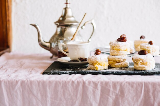 Juego de té y pasteles a bordo