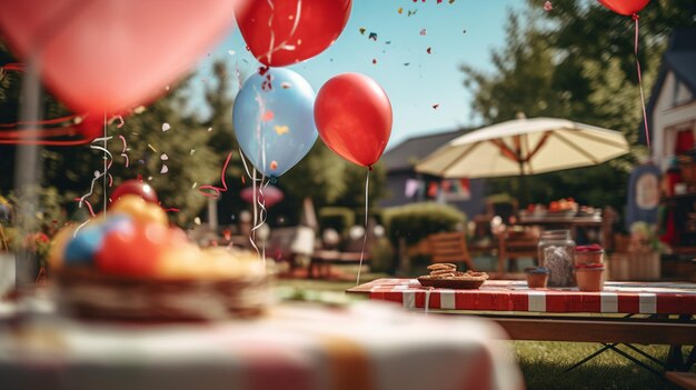 Juegos divertidos en la fiesta de cumpleaños en el fondo de la naturaleza