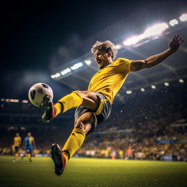 Foto gratuita jugador de fútbol con balón durante el partido.