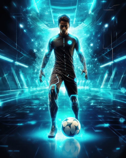 Jugador de fútbol futurista con luces brillantes