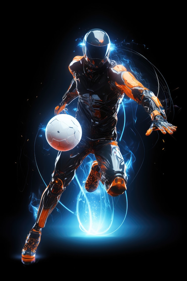 Foto gratuito jugador de fútbol futurista con luces brillantes