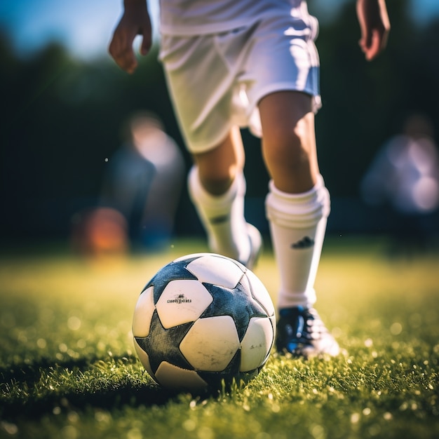 Foto gratuita jugador de fútbol con pelota en campo de hierba