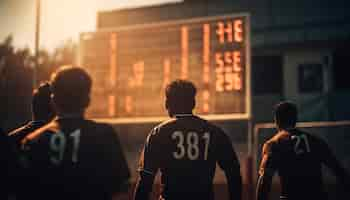 Foto gratuita un jugador con el número 37 en su camiseta se para frente a un marcador.