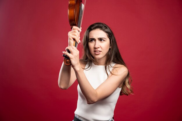Jugador de violín de mujer hermosa joven