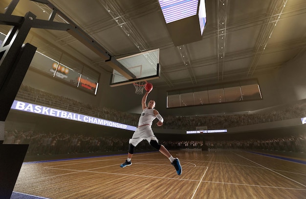 Jugadores de baloncesto en una gran arena profesional durante el juego