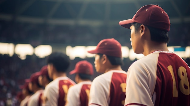 Jugadores de béisbol de tiro medio en el campo.