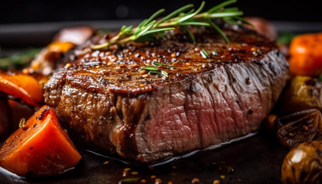 Jugoso bistec a la parrilla listo para comer al estilo rústico generado por IA