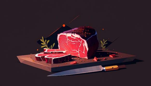 Jugoso trozo de carne en una tabla de madera IA generativa