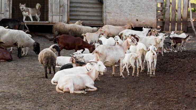 Photo Gratis kambing sudut pandang tinggi di peternakan