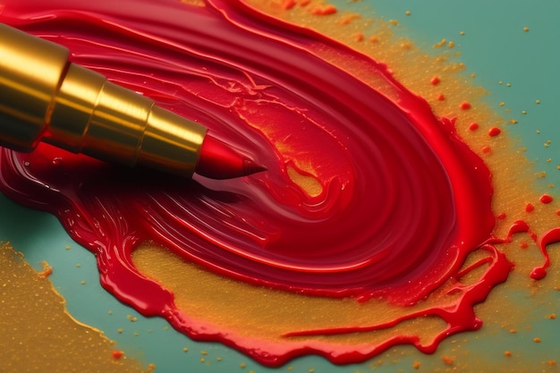 Un lápiz rojo con una punta amarilla está sobre una mesa.