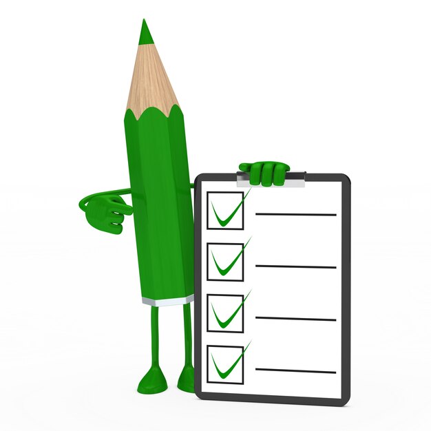 Lápiz verde con un cuestionario positivo