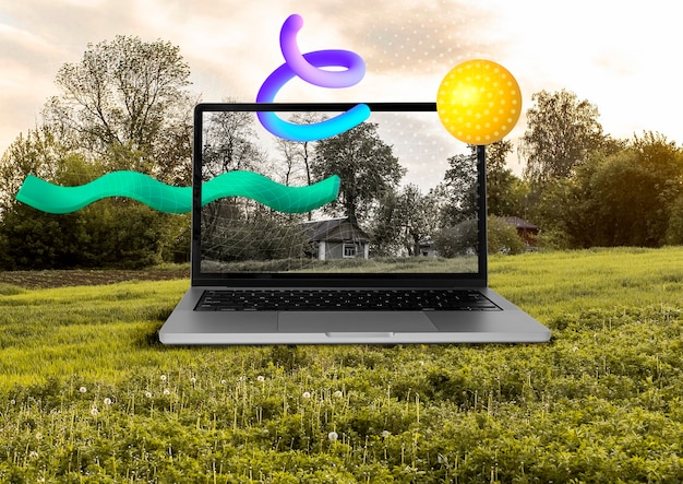 Foto gratuita laptop en concepto de naturaleza