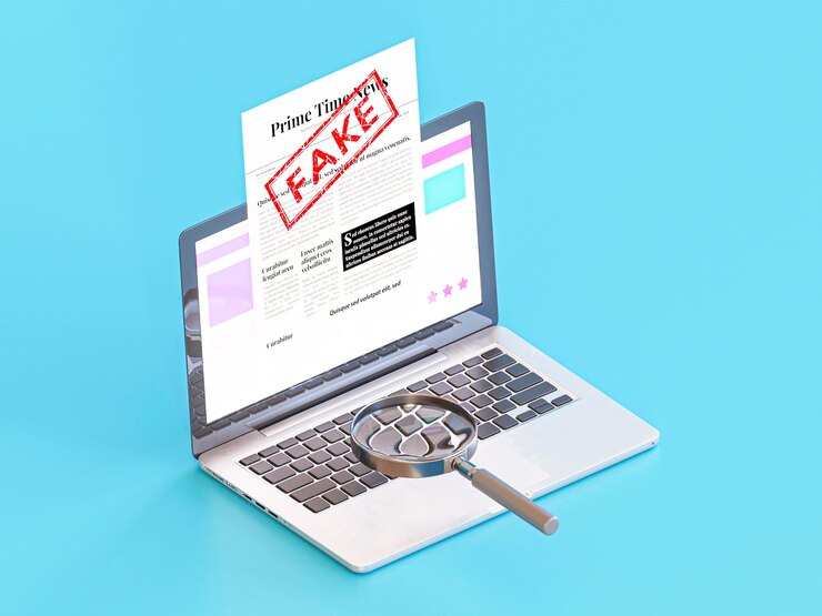 Photo Gratis laptop dengan berita palsu dan kaca pembesar