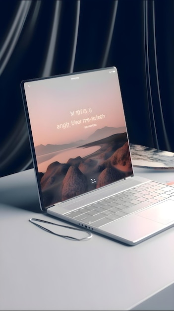 Foto gratuita laptop con pantalla en blanco 3d renderizado mock up